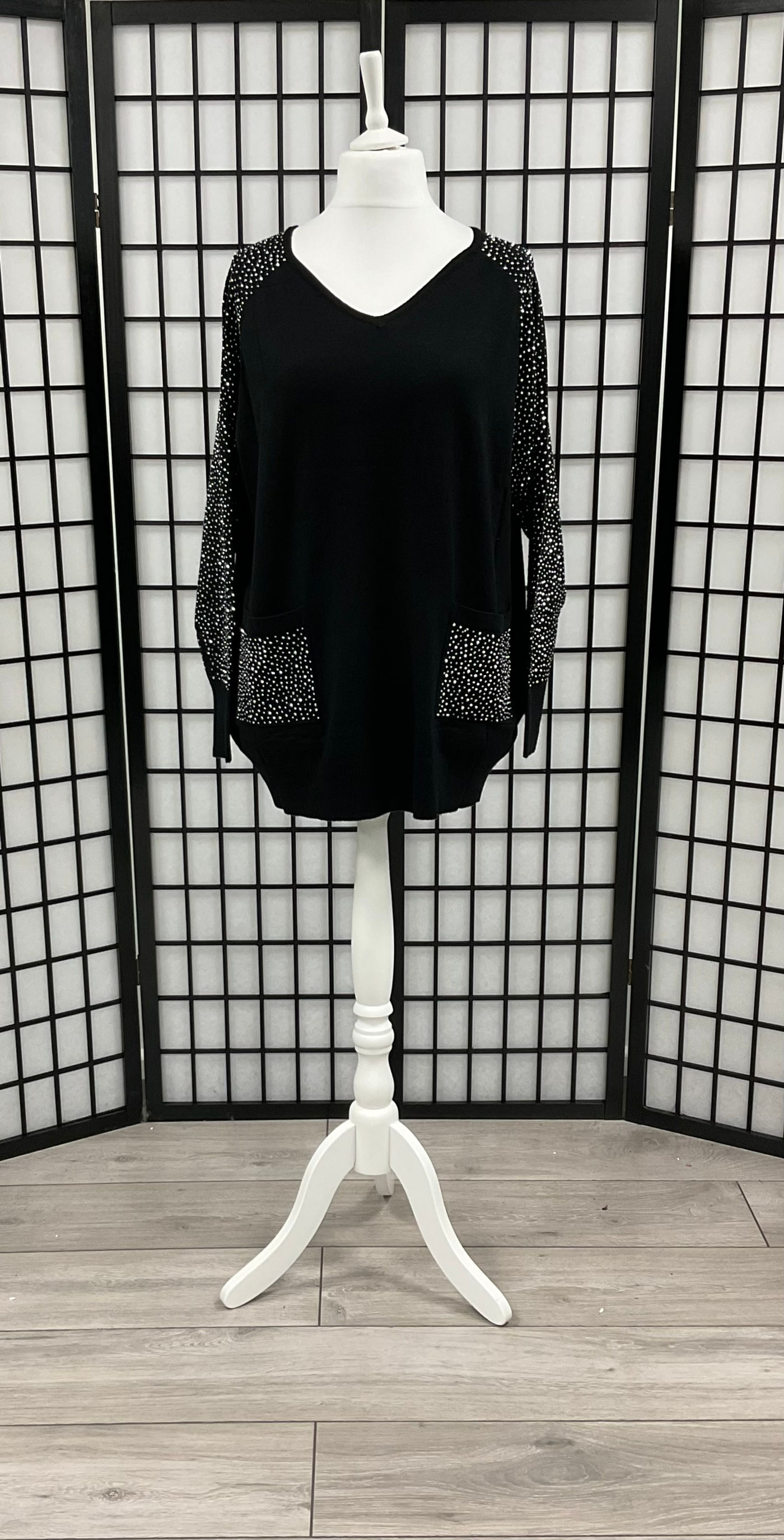 Two Pocket Jumper with Raglan Bling Sleeves