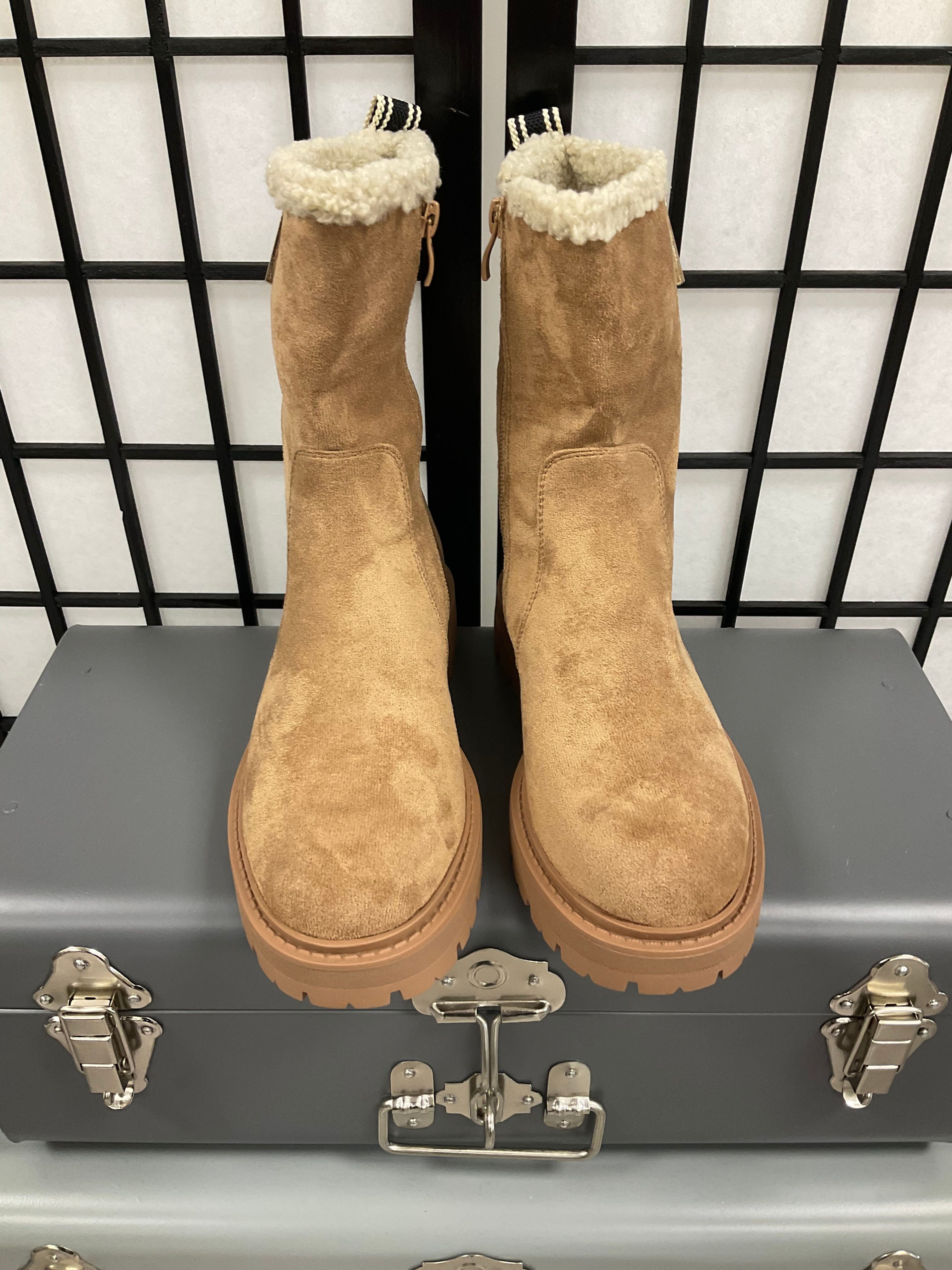 Suede Effect Faux Fur Ankle Boot