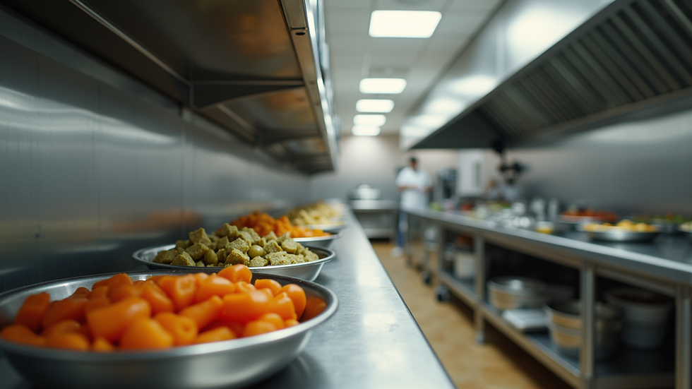 Eye-level view of a community kitchen serving meals