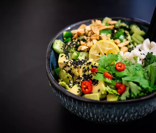 Tiny cucumber salad with coconut milk and avocado
