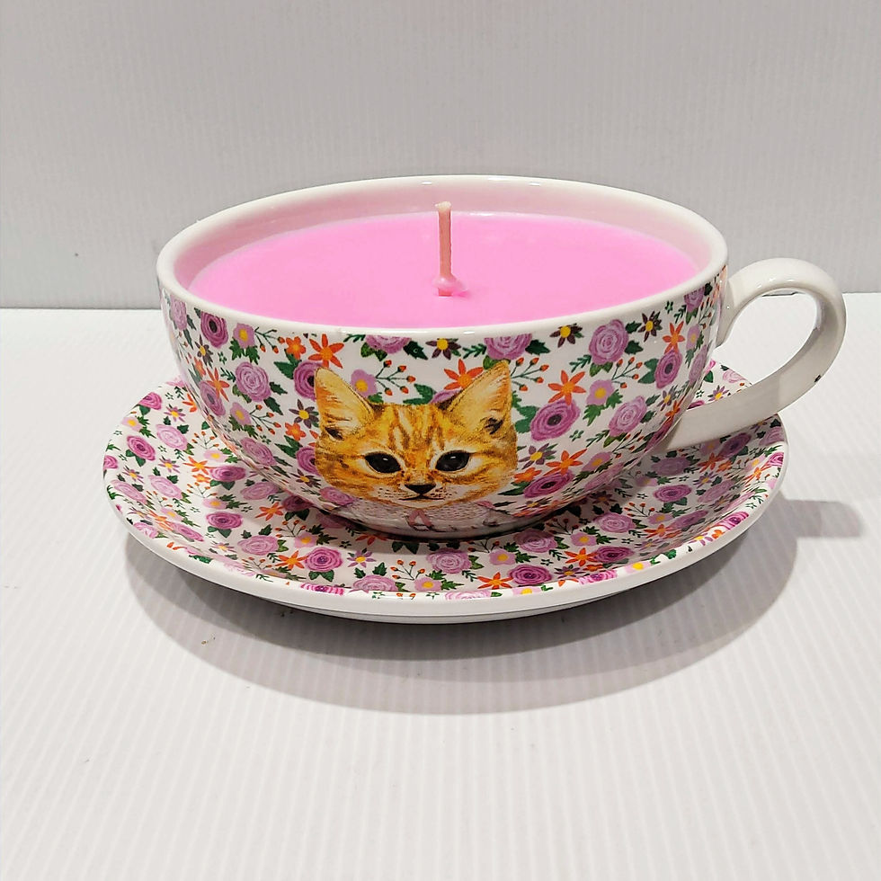 Teacup Candle - Candle in a Teacup - Cat - Soy Candle - Autumn Rose & Oud