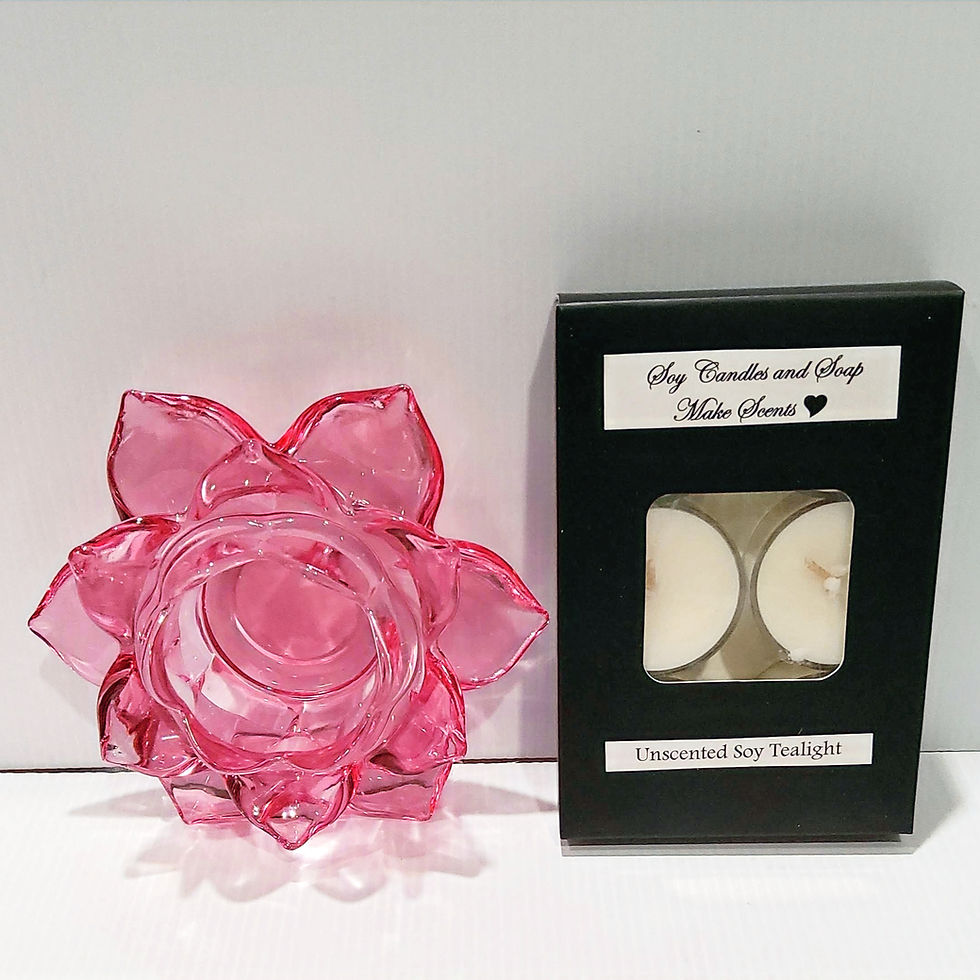 Lotus Flower Tealight Holder - Pink/Red, 6Pkt Soy Tealights - Pink Gift Box