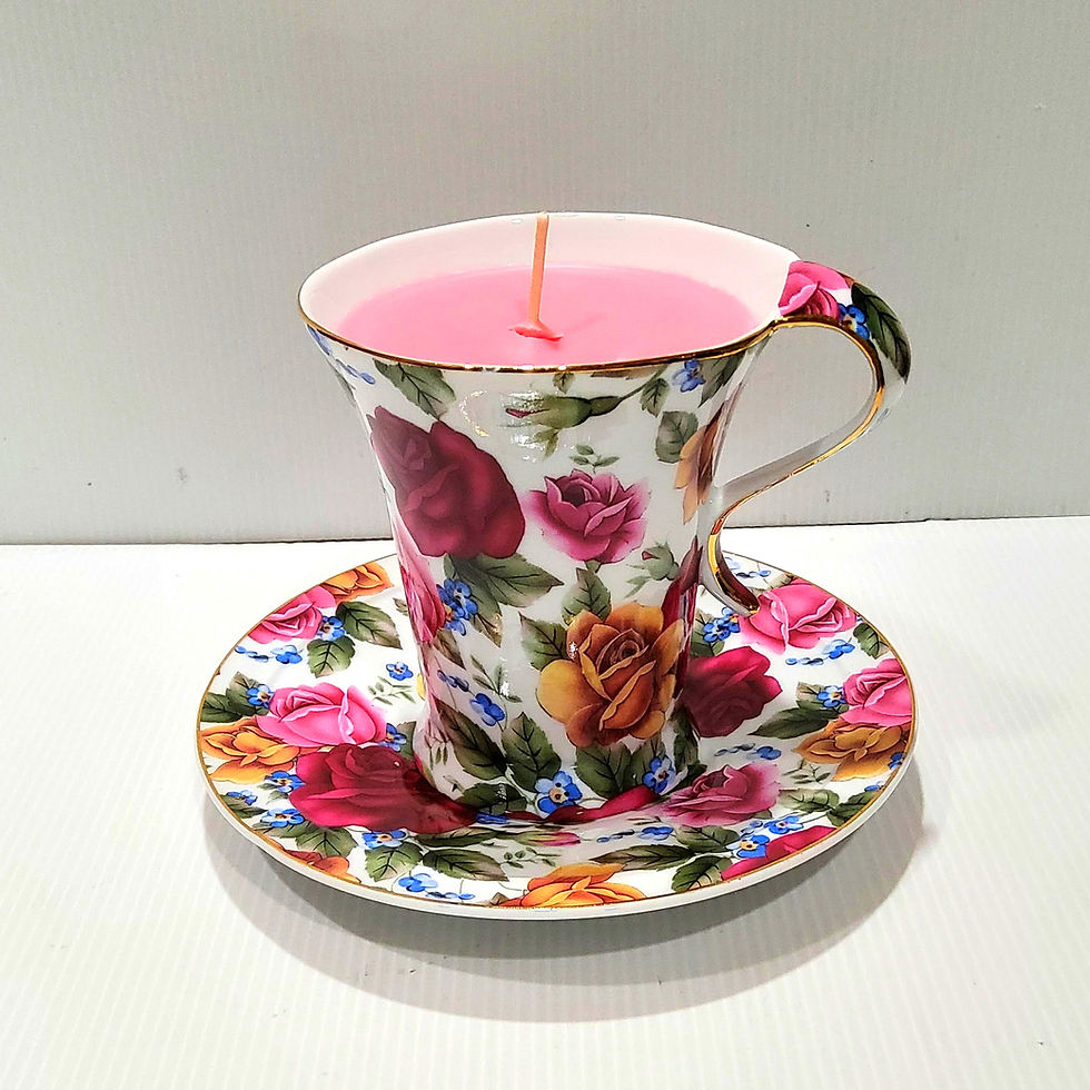 Teacup Candle  - Tall Rose Teacup - Soy Candle - Peony Bouquet