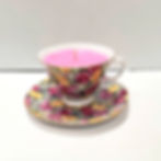 Teacup Candle - Green Red Yellow Roses - Soy Candle - White Lily & Aloe