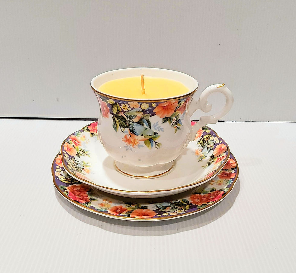 Teacup Candle - Fine Bone China - Orange Flowers - Soy Candle - Orange Blossom