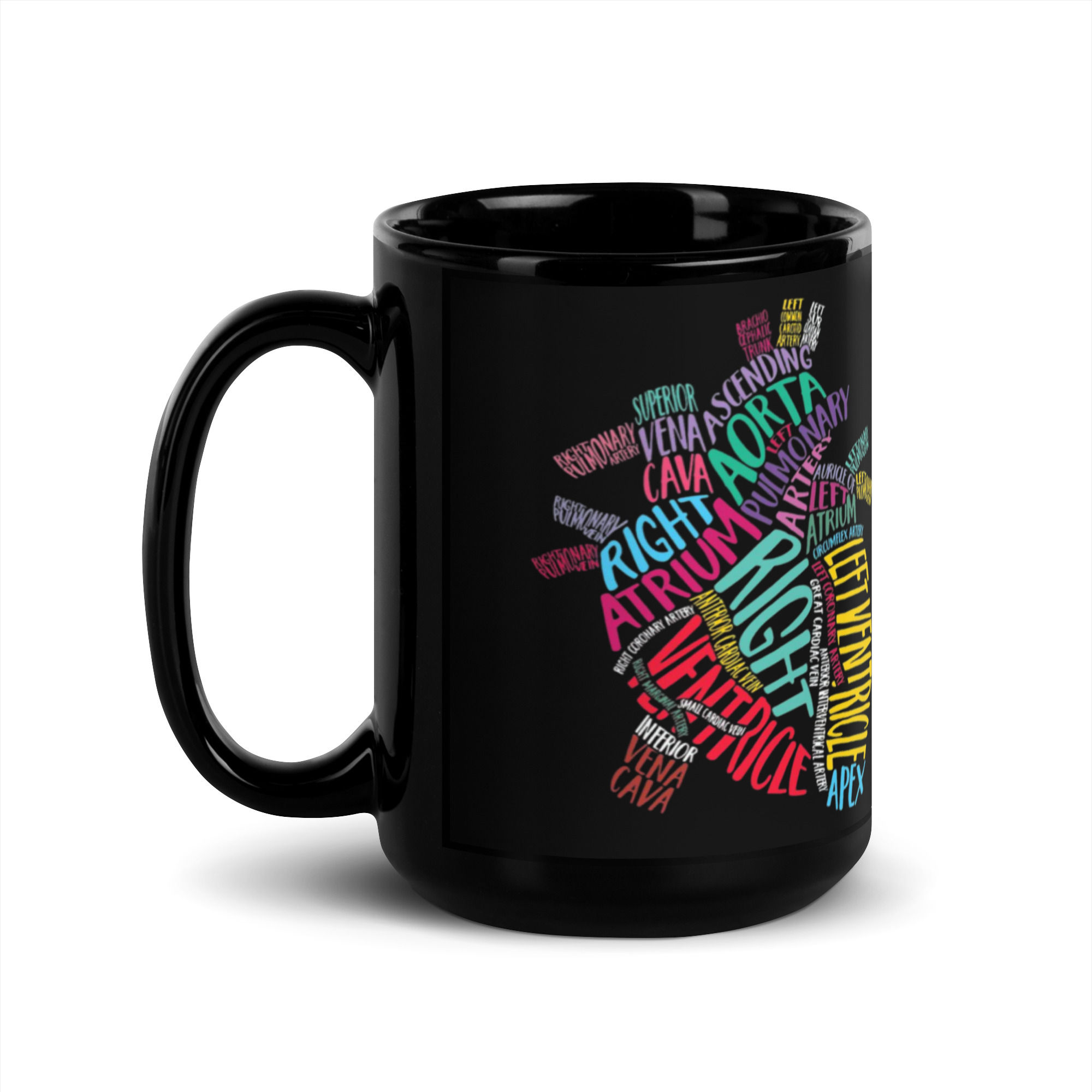 Cardiac Anatomy Black Glossy Mug 15 oz