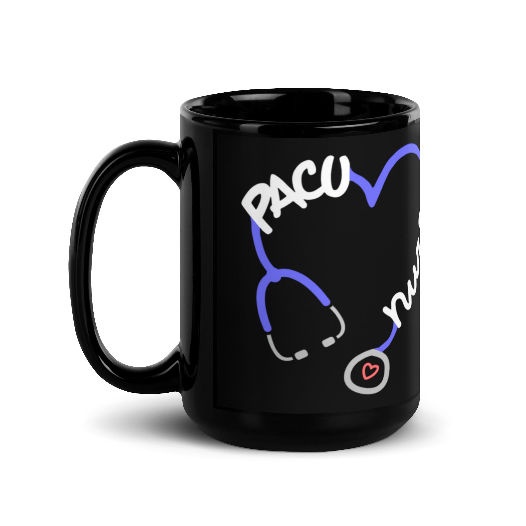PACU Nurse Heart Stethoscope Black Glossy Mug 15 oz
