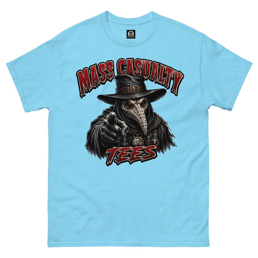 Thumbnail: Sinister Plague Doctor – Mass Casualty Tees Logo Design classic tee