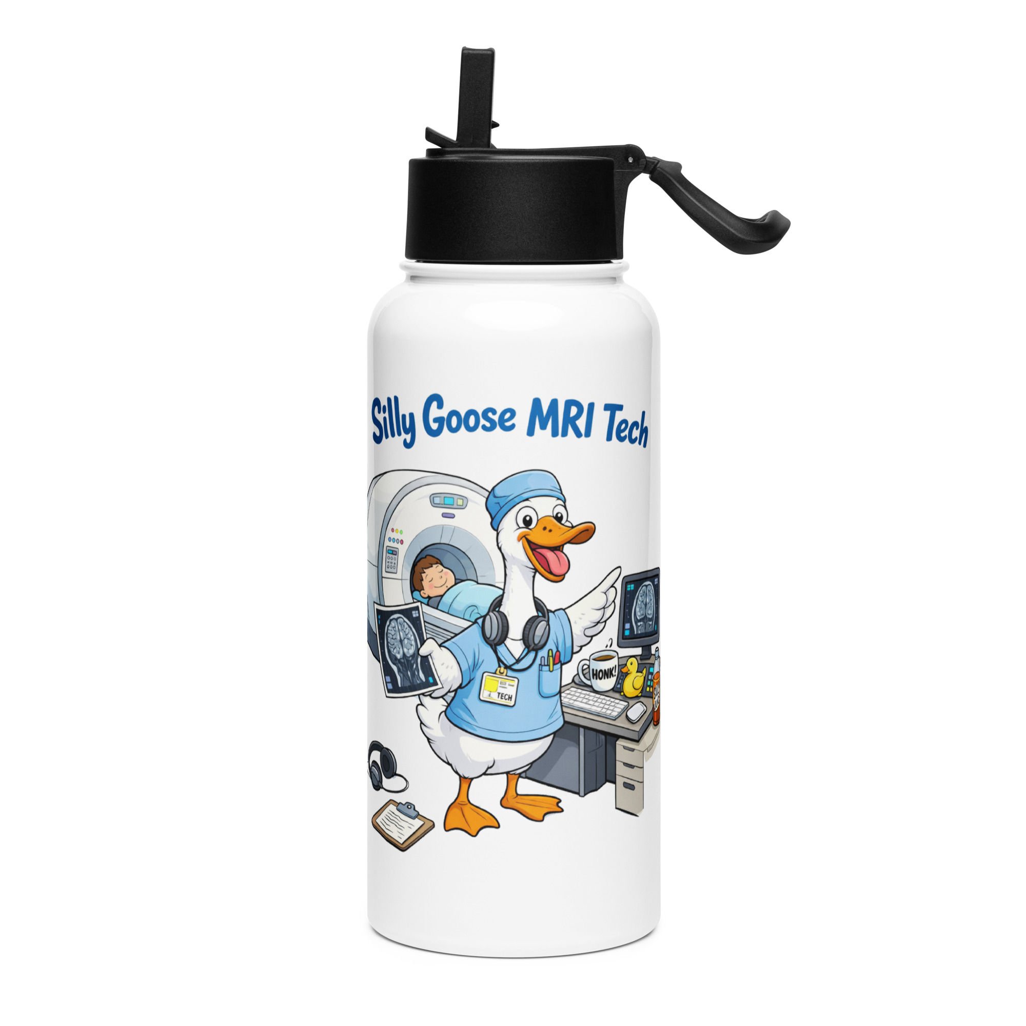Silly Goose MRI Tech Stainless steel water bottle with a straw lid