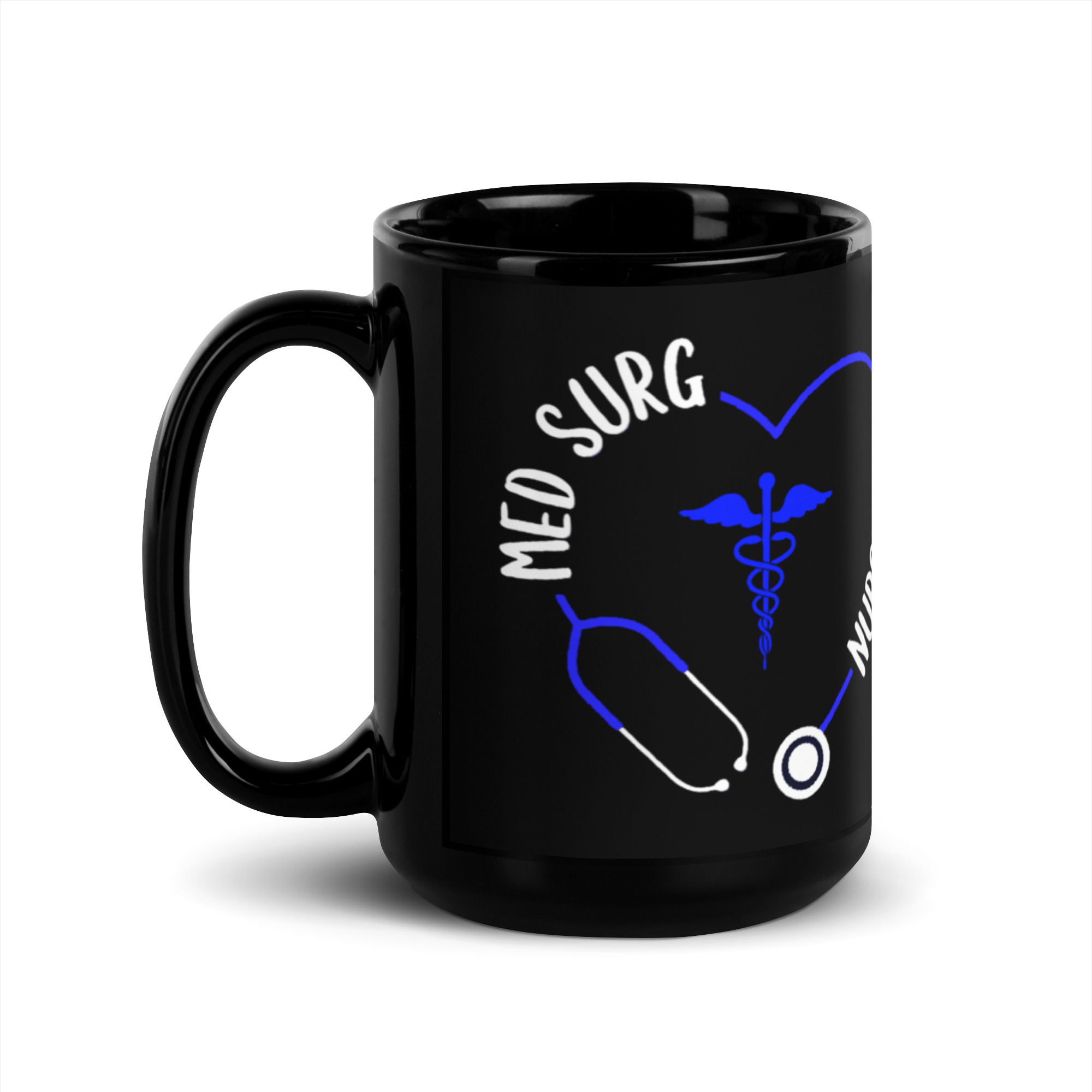 Medical Surgical Nurse Stethoscope Black Glossy Mug 15 oz