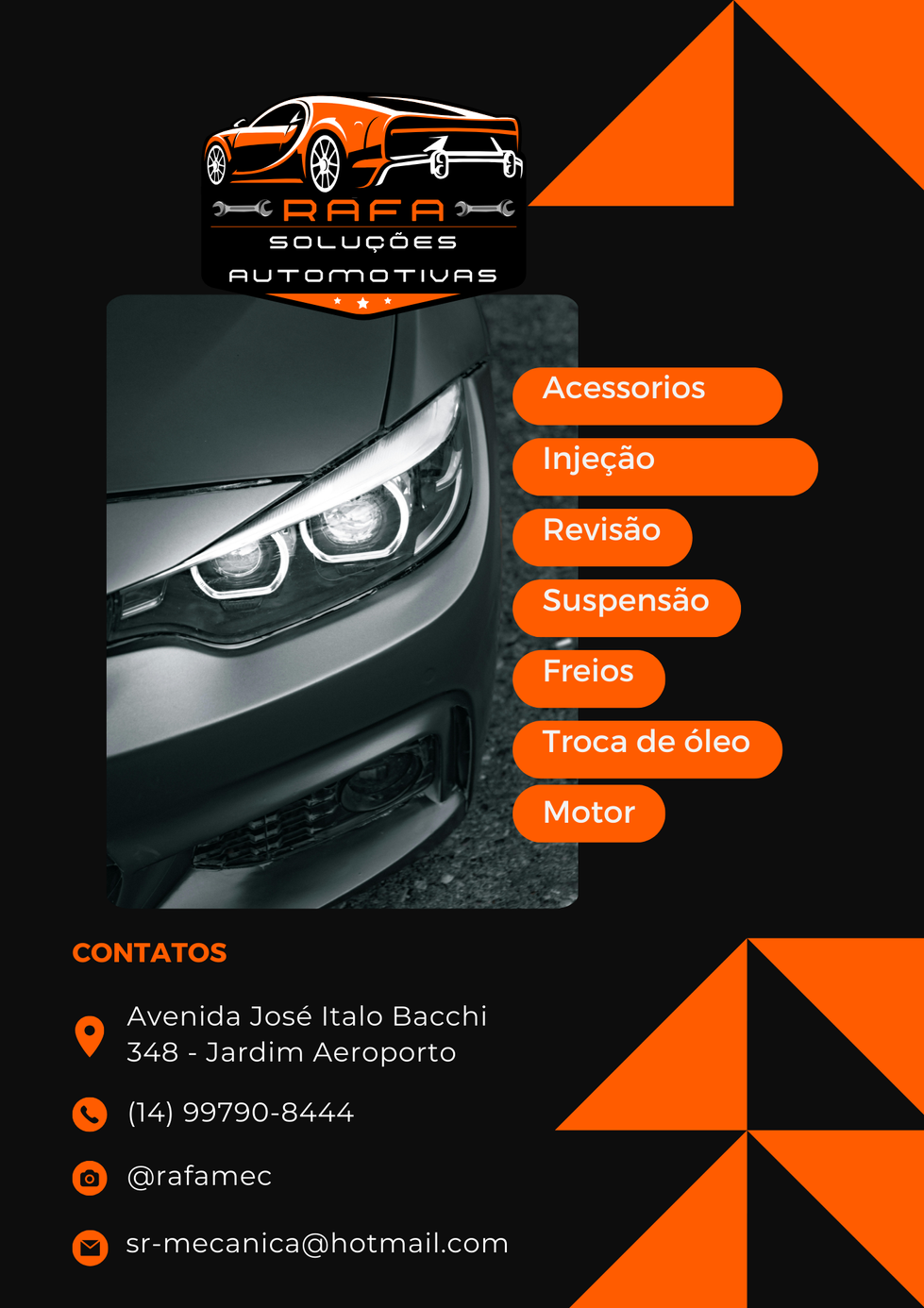 panfleto mecânica oficina preto vermelho minimalista