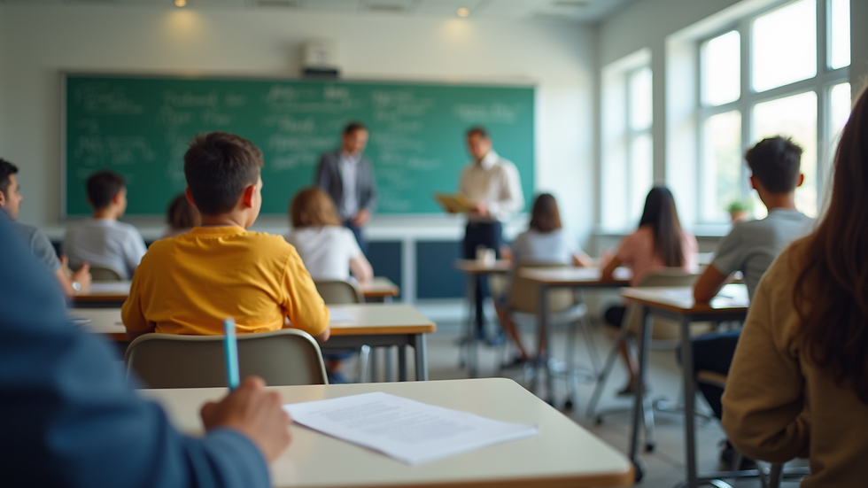 Eye-level view of a modern classroom with students engaged in learning