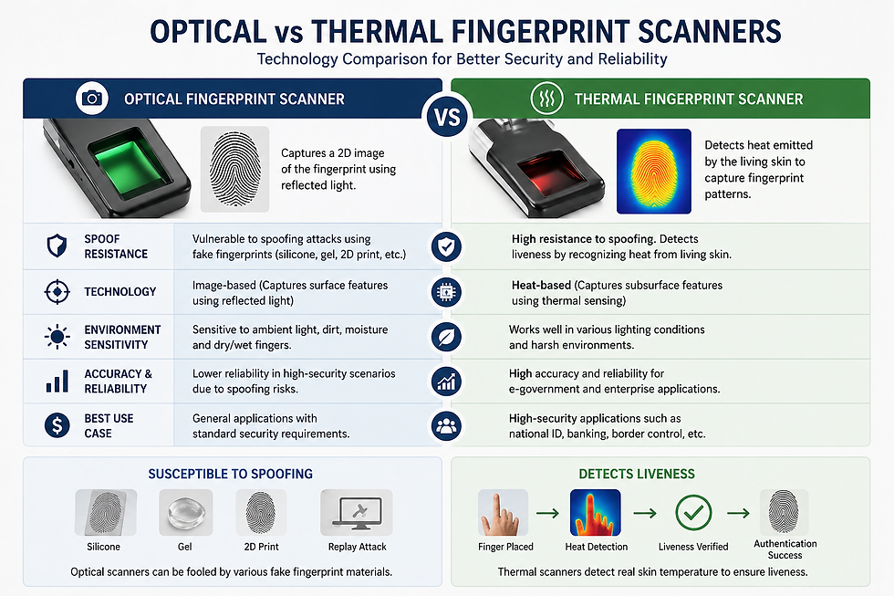optical vs thermal fingerprint scanner comparison chart for security analysis