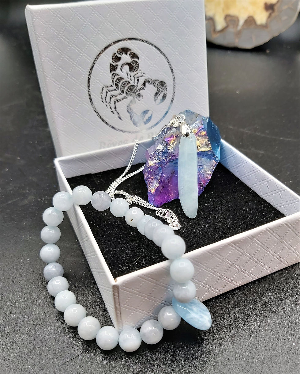 Miniature : Ensemble pendentif Aigue Marine / Bracelet Perles naturelles