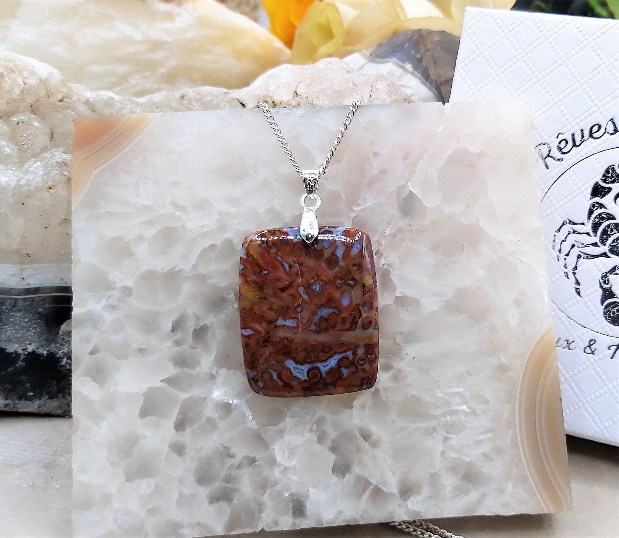 Joli Pendentif Agate et Calcédoine