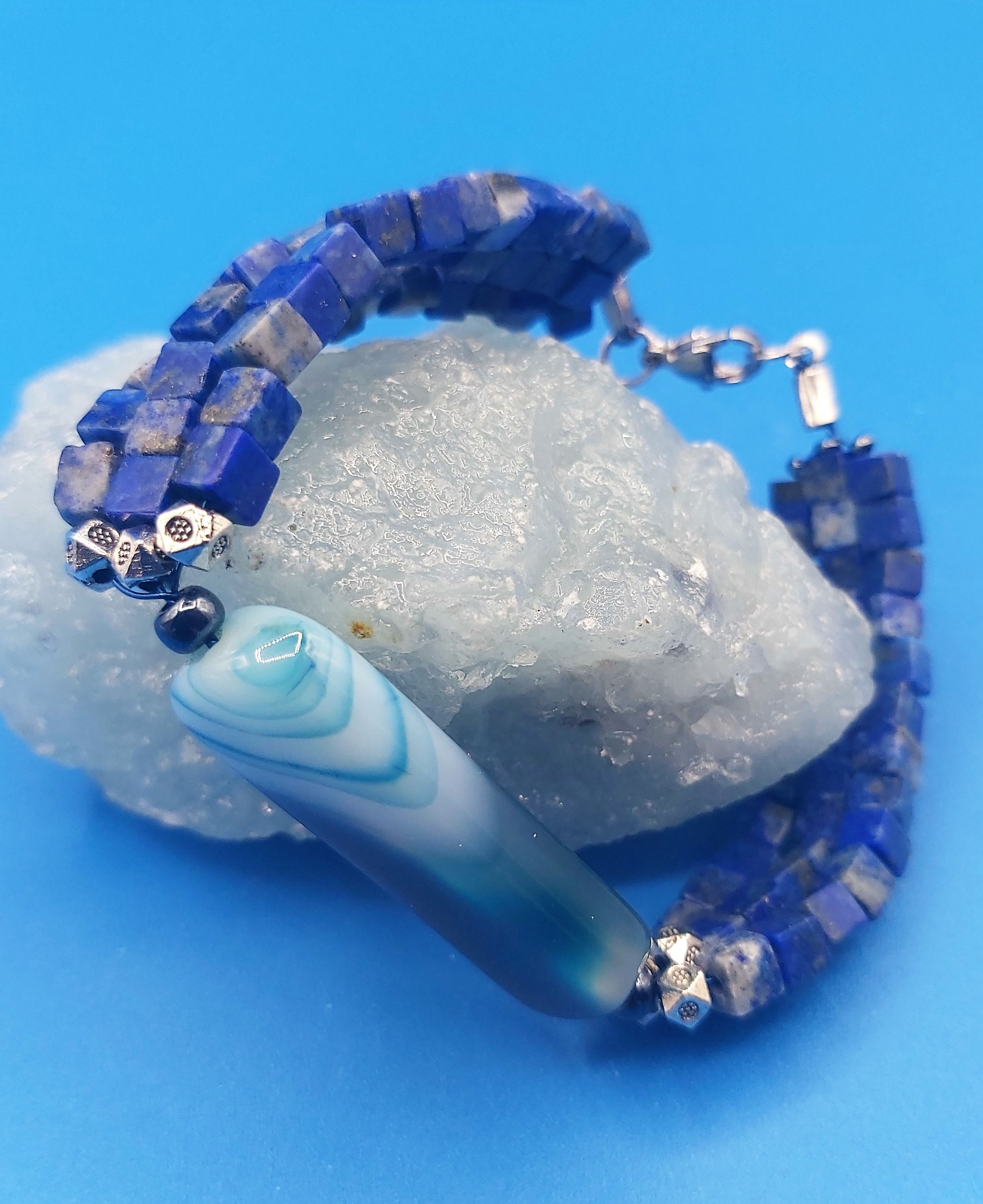 Bracelet Perles en pierres naturelles (Lapis et Agate)