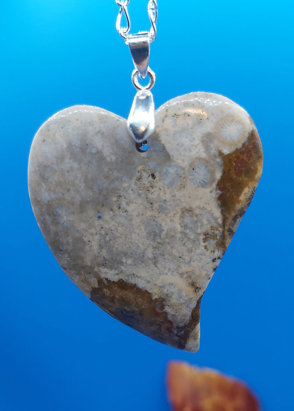 Miniature : Collier avec pendentif Corail Fossile cœur