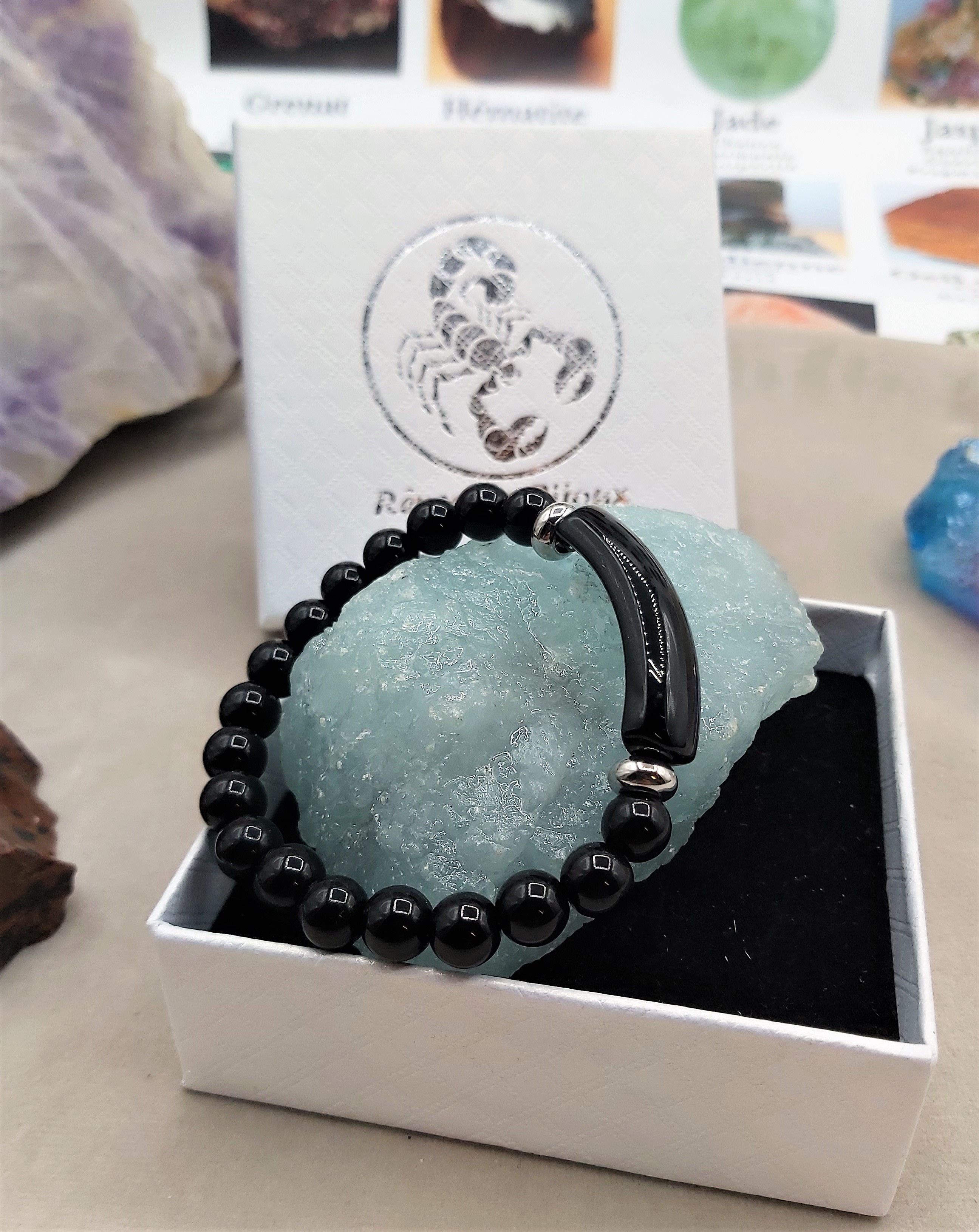 Bracelet Perles naturelles d'Obsidienne noire