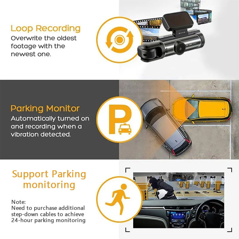 Miniatura: Dash Cam for cars 1080P Car DVR Video Recorder Dual car camera Front Inside View
