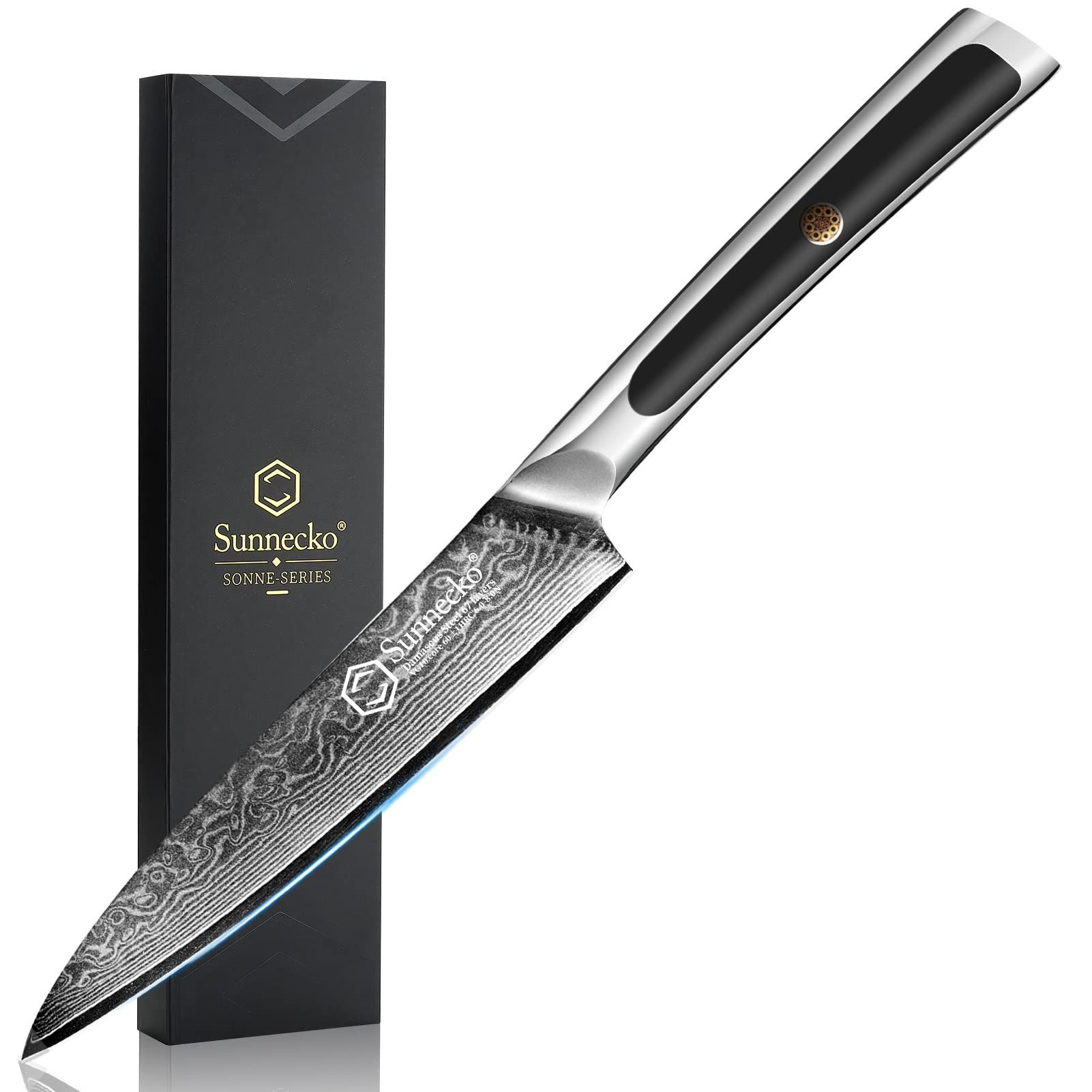 Sunnecko Utility Paring Knife 5 Inch Razor Sharp VG10 Damascus Steel Blade Cutte