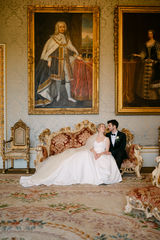 married couple seating on the sofa allerton castle