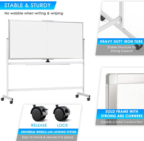 Large Mobile Rolling Magnetic Whiteboard - Adjust 360° 72 X 36 Inches Double Sided Dry Erase Board With Stand, Portable White Board Easel On Wheels For Office, Home & Classroom