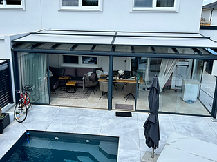 Daszek szklany, wiatrołap, ogród letni, 