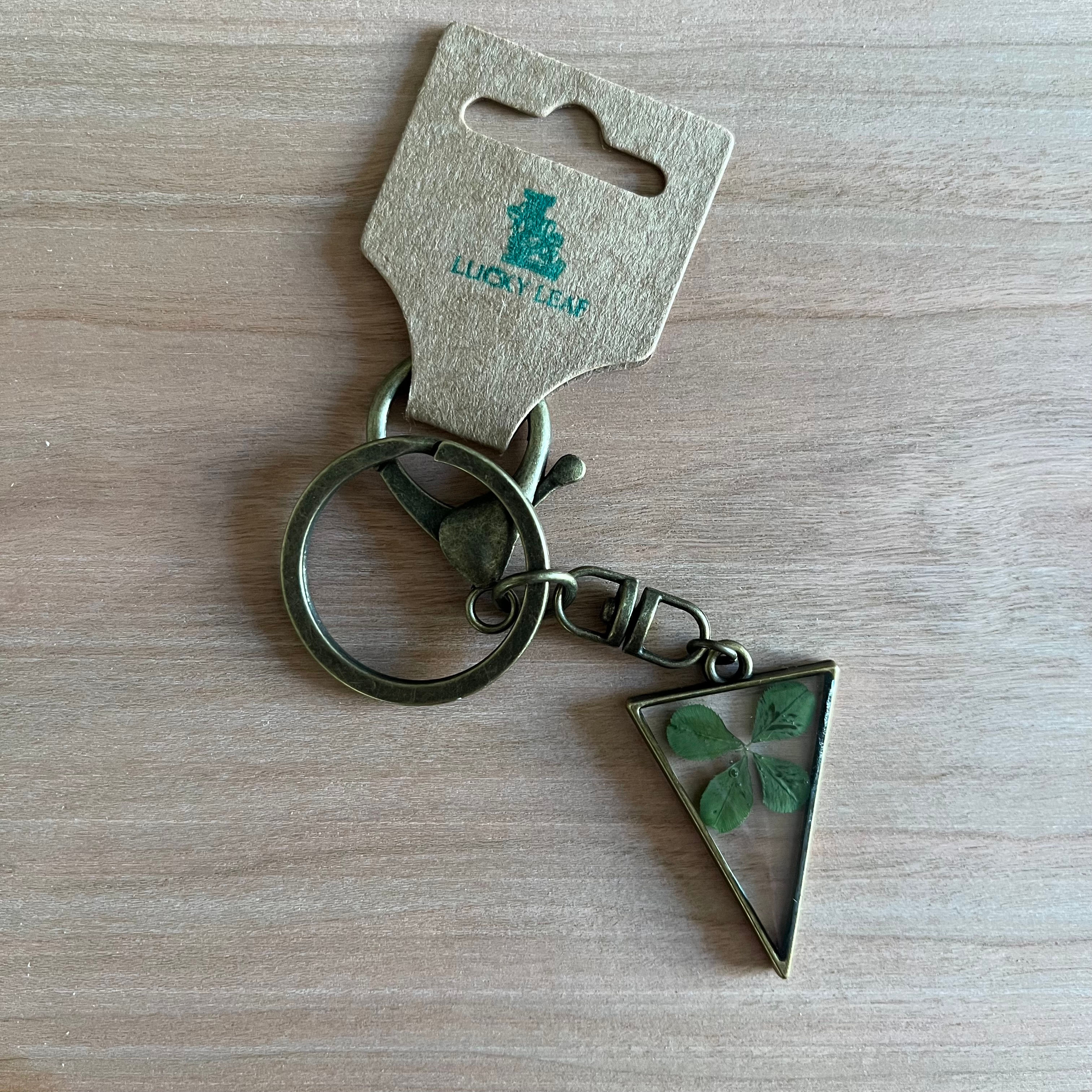 Real 4-Leaf Clover Keychain - Bronze Triangle