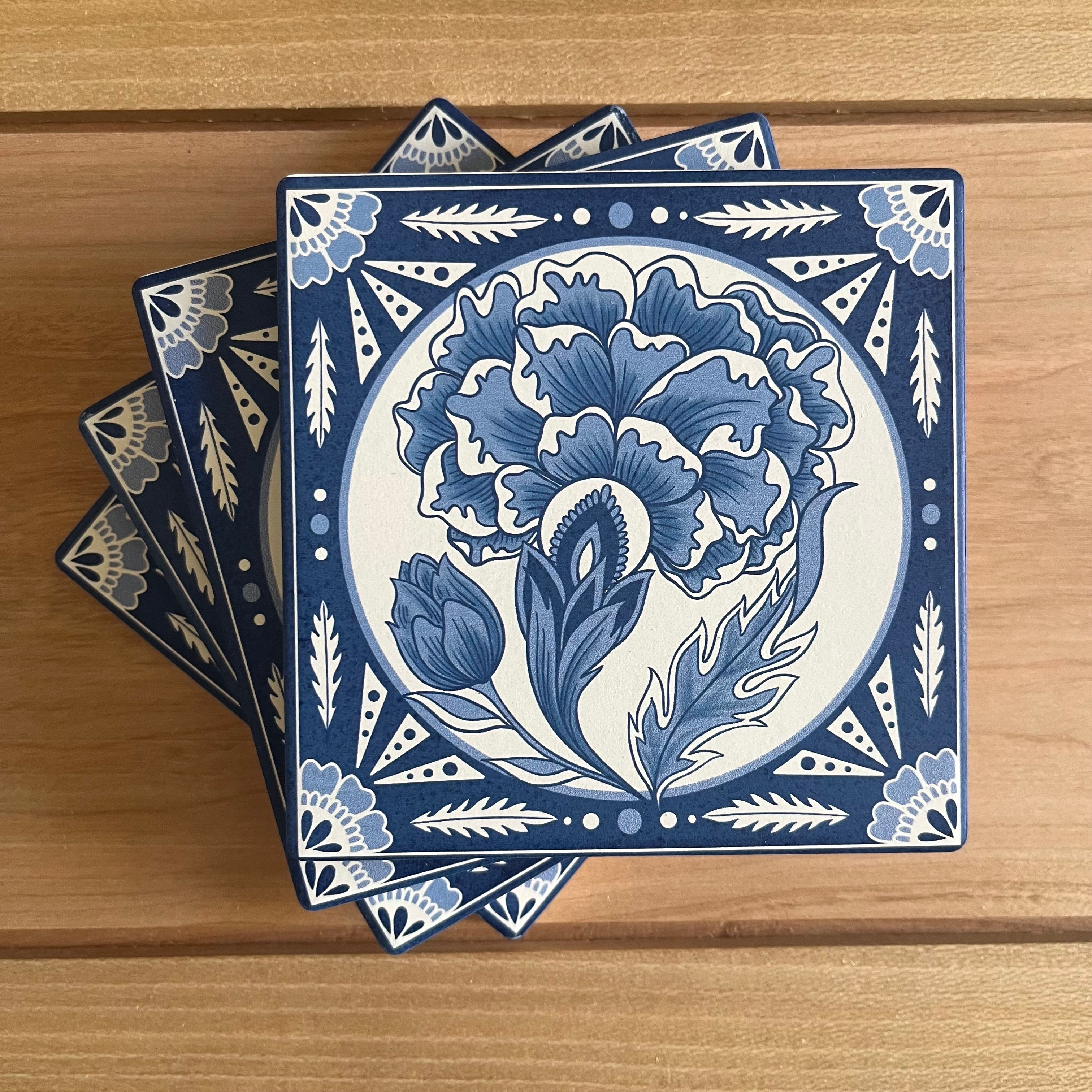 Coaster Set - Blue & White