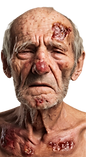 old man covered with boils and sores on