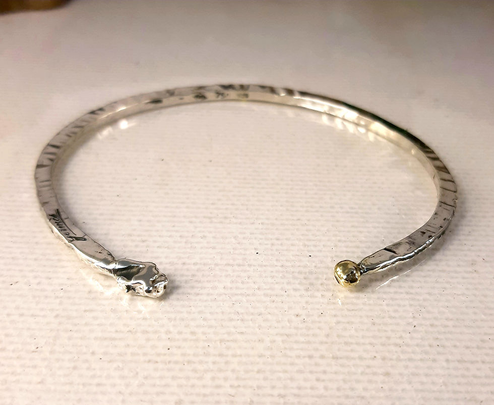 Miniature : Jonc végétal argent, grain d'or        Ref:VEG101J