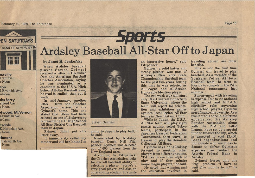 The Enterprise newspaper clipping featuring Steve Gyimesi/Japan.