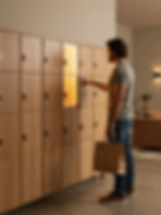 Man opening an automated locker, part of workplace micromarts.