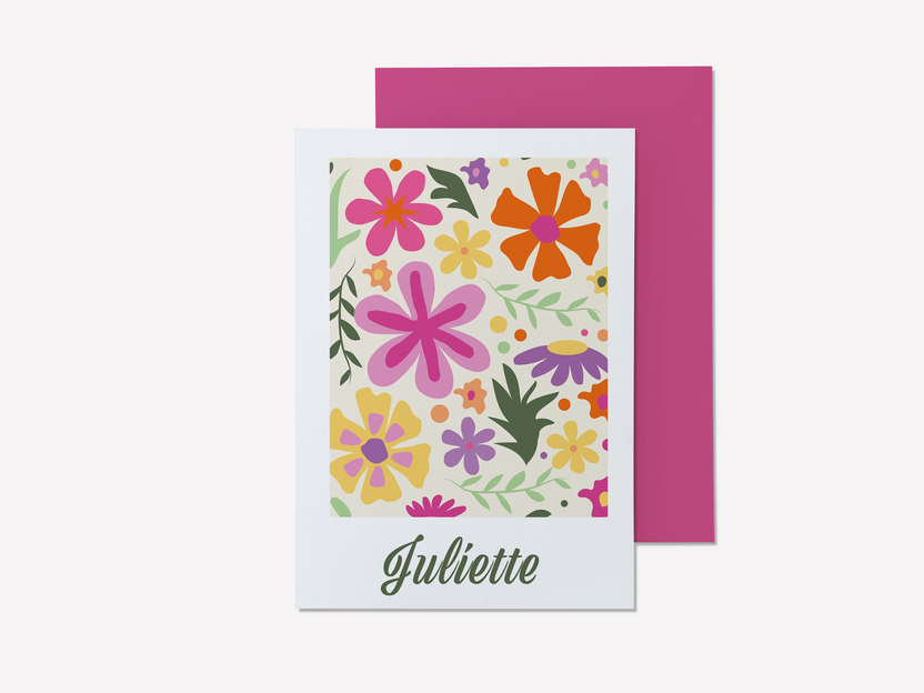Geboortekaart met bloemen in felle kleuren