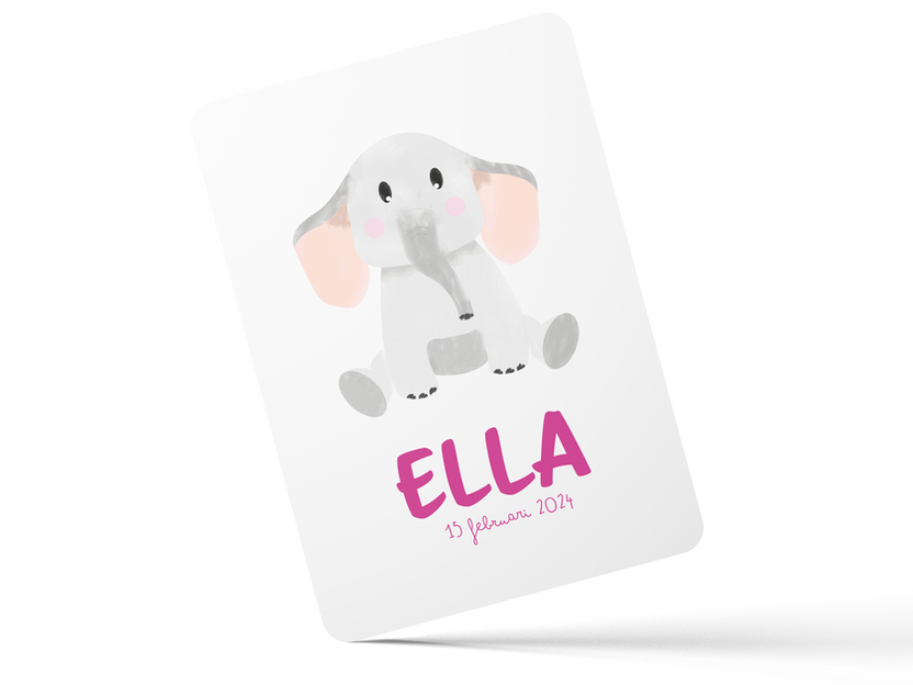 gepersonaliseerde geboortekaart met olifant