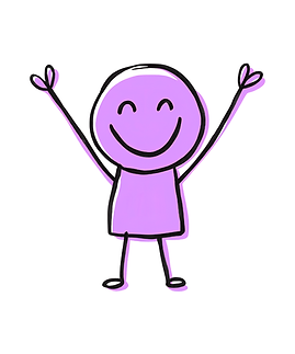 Smiling purple stick figure with arms raised in joy