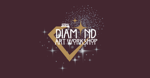 Logo for STINY DIAMOND ART WORKSHOP, with glitter and sparkles.