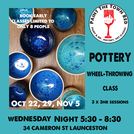 Wheel Pottery for Beginners Wednesday Oct 22, Oct 29, Nov 5.