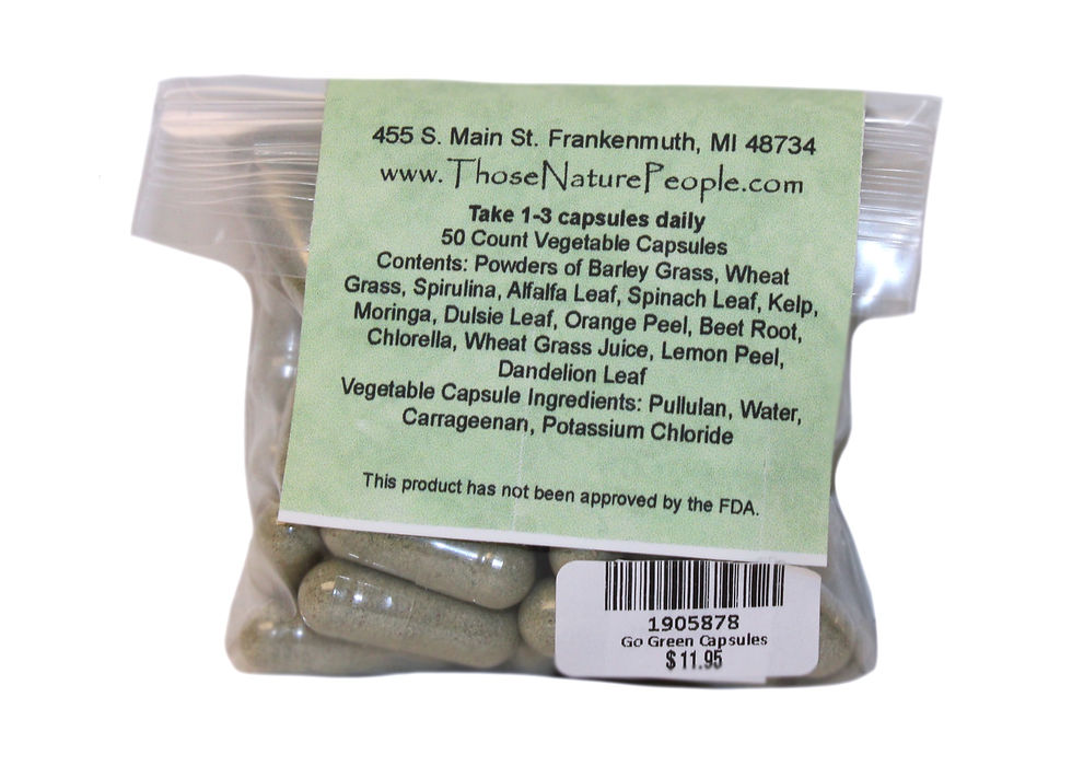 Go Green Capsules in bag facing back