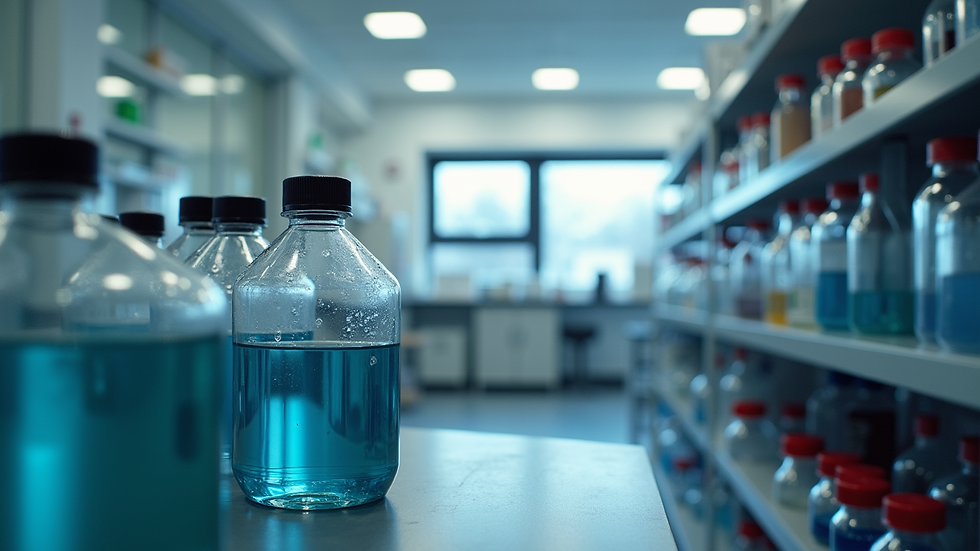 Eye-level view of a chemical storage cabinet in a research laboratory