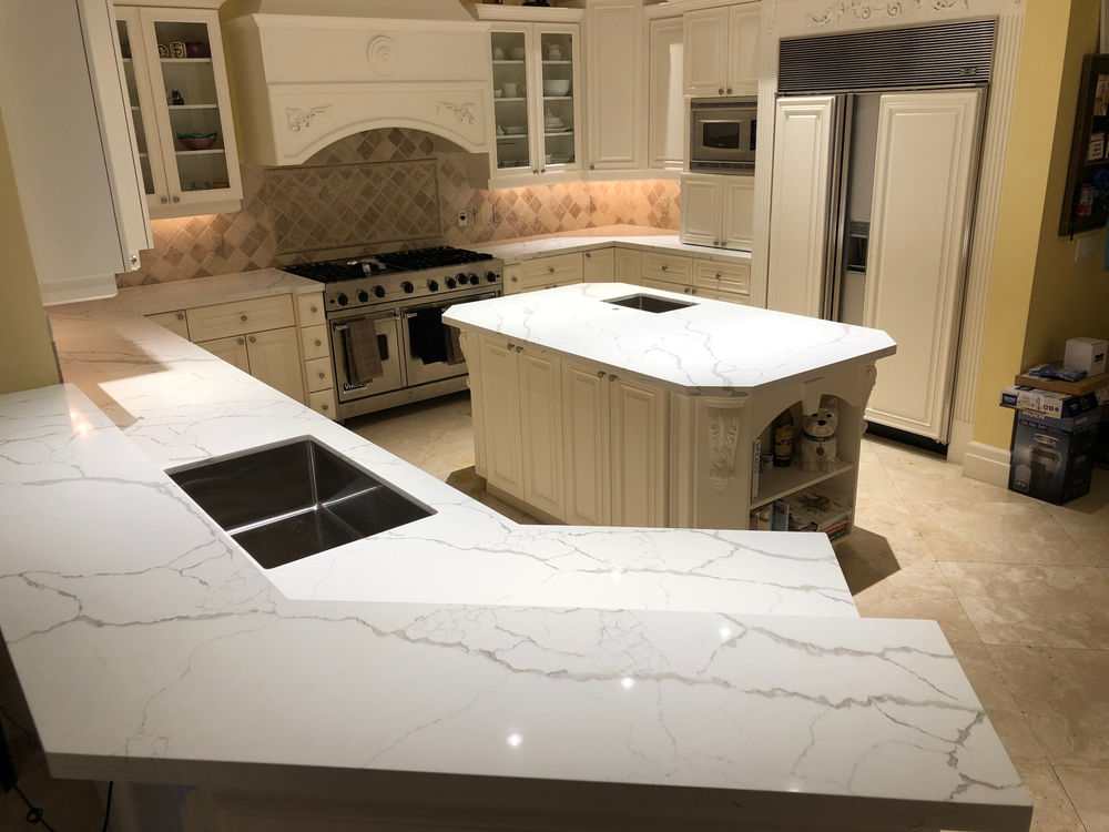 How do Calacatta Laza Quartz countertops look installed? Boca Raton, FL