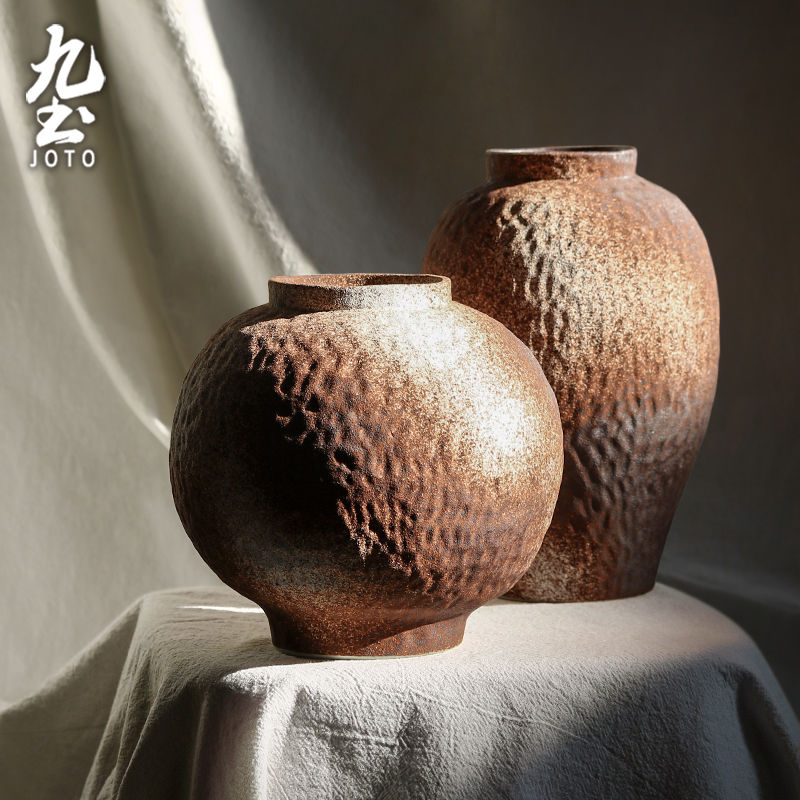 섬네일: JOTO Vintage Rough Pottery Flower Vase Home Arrangement DER0106