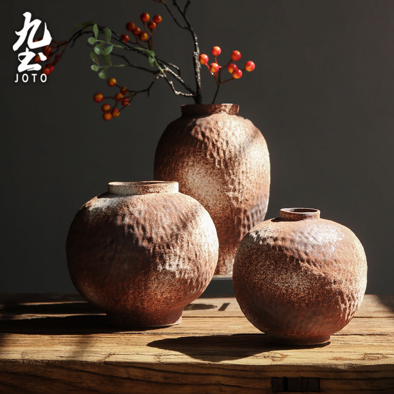 섬네일: JOTO Vintage Rough Pottery Flower Vase Home Arrangement DER0106