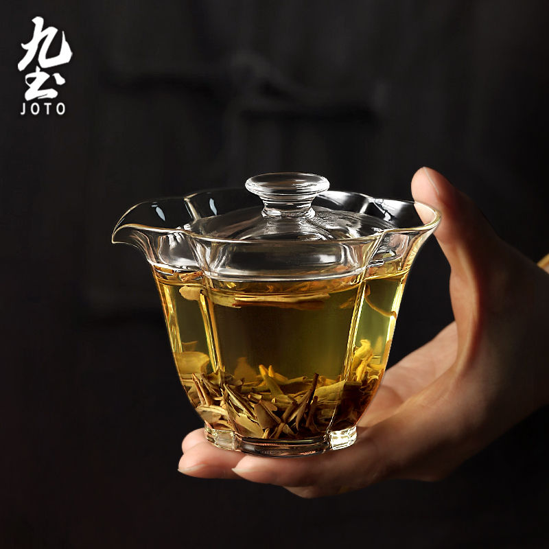 縮圖：JOTO Italian Glass Petal Gaiwan Tea Cup Set GWR0035