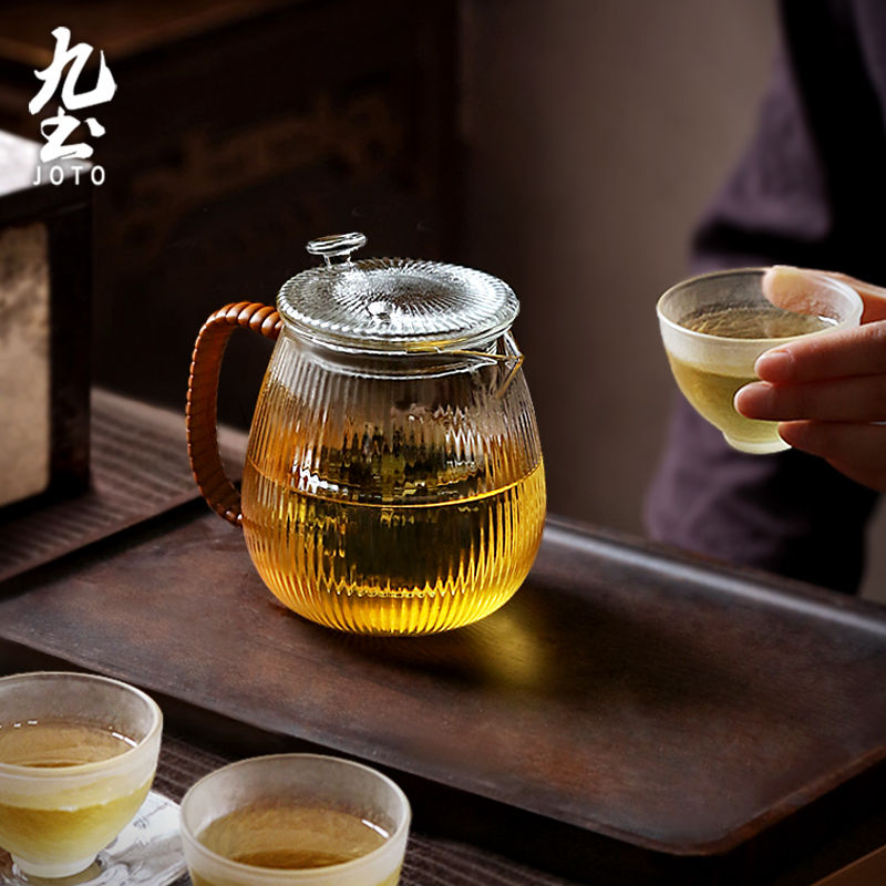 サムネイル： JOTO Handcrafted Vertical Striped Glass Teapot CHR0641