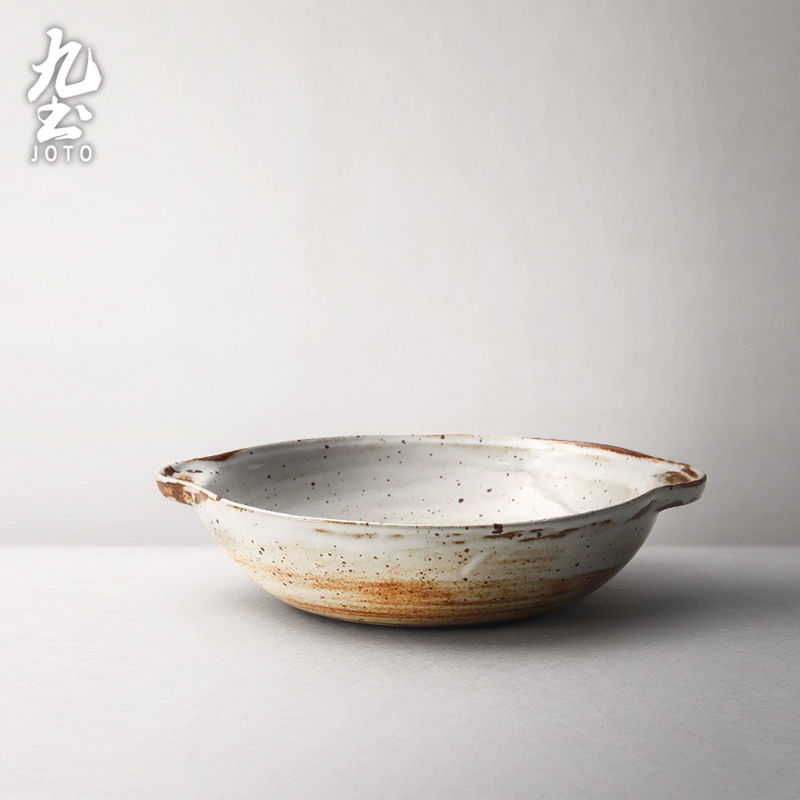 Thumbnail: JOTO Japanese Handmade Double-Handled Rustic Ceramic Dinner Plate CJR0421