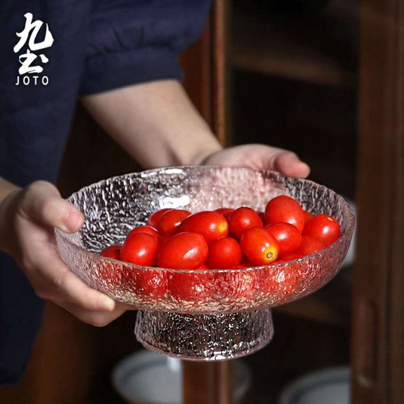 JOTO Handmade Hammered Glass Pedestal Fruit Bowl CJR0492