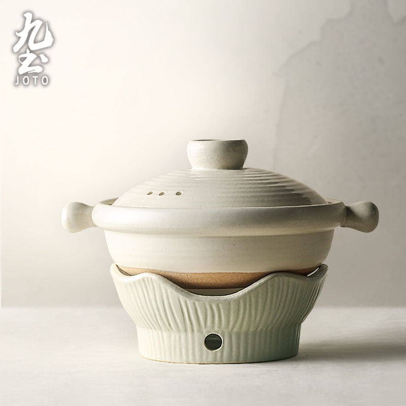 サムネイル： JOTO Japanese Style Handmade Rough Ceramic Casserole Soup Pot CJR0548