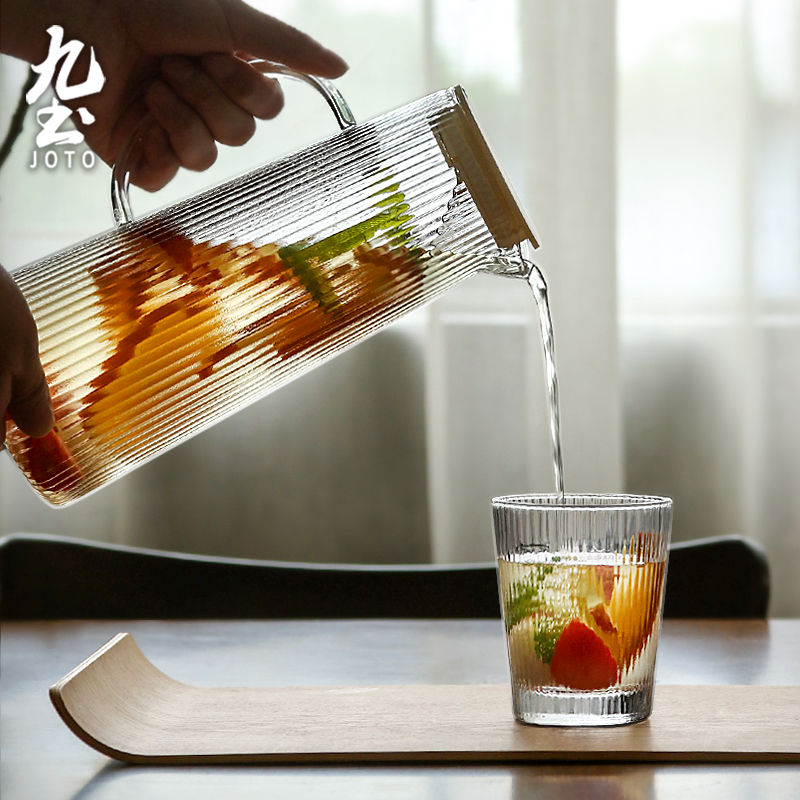 サムネイル： JOTO Minimalist Ribbed Glass Water Pitcher CHR0623