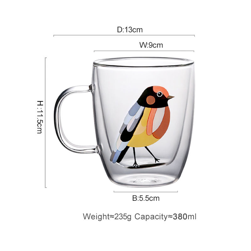 Thumbnail: JOTO Creative Double-Layer Glass Cup with Decorative Decal CUPR0570
